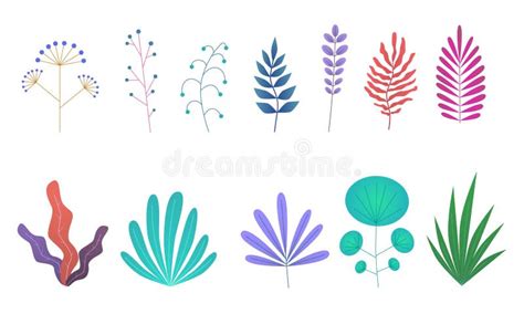 Feuilles Minimales Plates Simple Collection De Branches Et Buissons