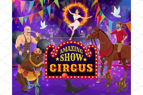 Big top circus show, performers | Animal Illustrations ~ Creative Market