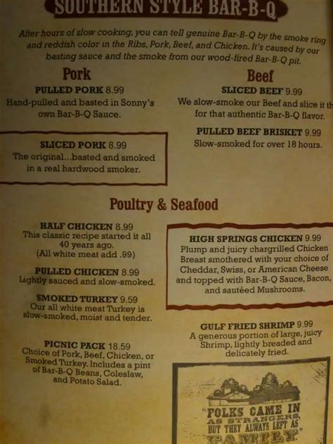 Sonnys Bbq Menu Menu For Sonnys Bbq Apopka Orlando Urbanspoonzomato