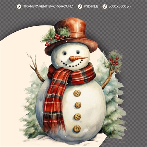 Aquarela Vintage Natal Bonito Boneco De Neve Clipart Para Decora O De