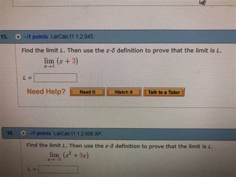 Solved 15 1 Points LarCalc 11 1 2 045 Find The Limit L Chegg
