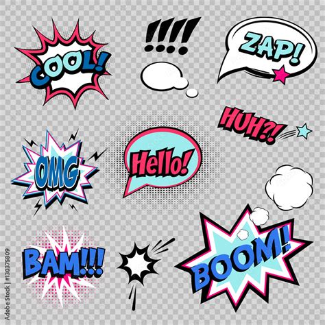 Collection Of Nine Multicolored Comic Sound Effects A Transparent