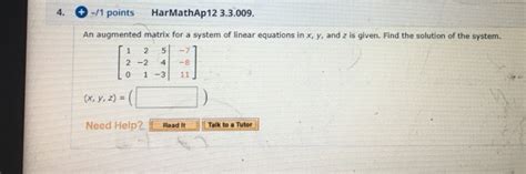 Solved 4 1 Points HarMathAp 12 3 3 009 An Augmented Chegg