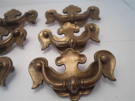 6 Vintage Heavy Brass Chippendale Style Drawer Pull Handles Antique Hardware