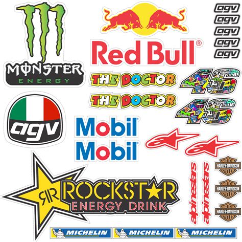 Cartela C Adesivos Moto Gp Monster Red Bull Capacete R Em