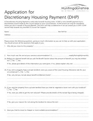 Discretionary Housing Payment Form Huntingdonshire District