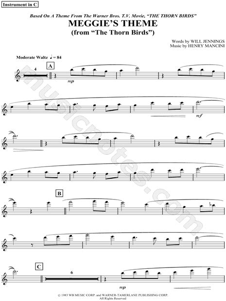 Meggies Theme From The Thorn Birds Sheet Music In Eb Major