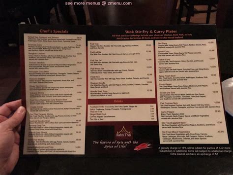 Menu At Bahn Thai Restaurant Tallahassee