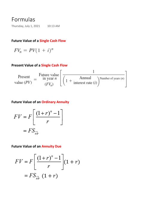 Financial Formulas Time Value Of Money Future Value Of Asingle Cash Flow Present Value Of A