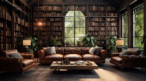 Premium Photo | Reading room with sofa and library