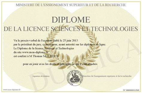 Diplome De La Licence Sciences Et Technologies