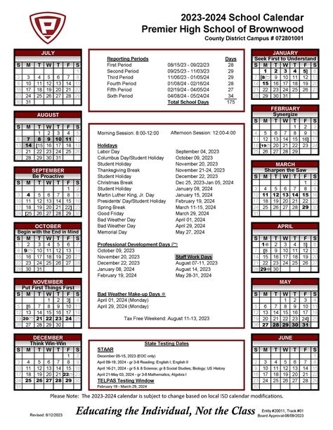 2023 2024 Phs Brownwood Calendar Premier High School Brownwood