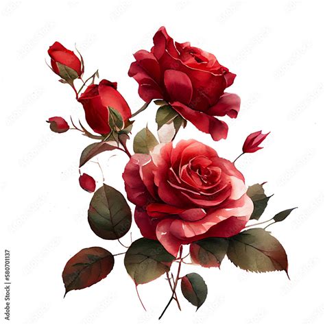 Watercolor Floral Bouquet Composition With Red Roses Png Transparent