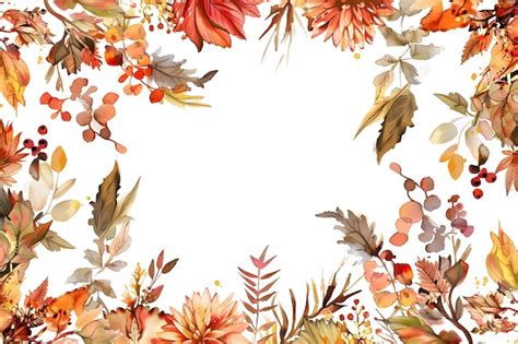 Premium Photo Watercolor Autumn Floral Frame Set White Background Clipart