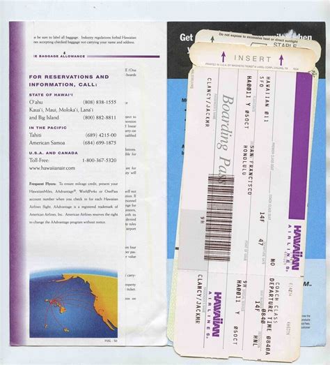 Hawaiian Airlines Ticket Jacket Boarding Pass American Airlines Ticket 1999 Hawaiian Airlines