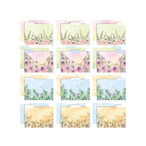 Global Printed Products Deluxe Designer Watercolor Floral Heavy Duty File Folders 13 Cut Tab