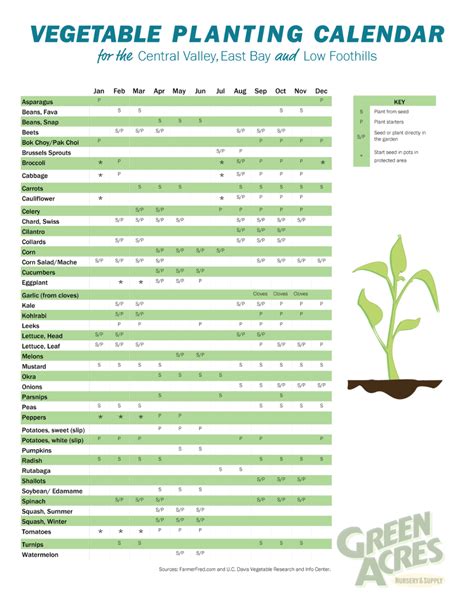 Printable Vegetable Planting Calendar