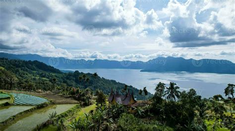 Aerial view of panorama of Maninjau Lake West Sumatra, Danau maninjau ...