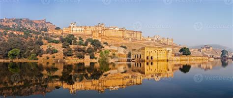 panorama  amer amber fort rajasthan india  stock photo