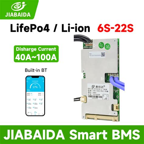 JIABAIDA Smart LiFePO4 BMS 6S 8S 12S 13S 16S 20S 21S 40A 80A 100A