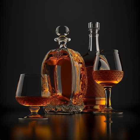 Premium Ai Image Brandy Alcoholic Beverage Drink Bottles With Glass