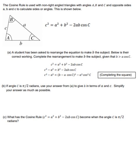 (Solved) - The Cosine Rule Is Used With Non-Right Angled Triangles With... (1 Answer) | Transtutors