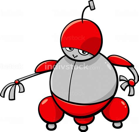 Cartoon Illustration Of Cute Robot Or Droid Comic Character Vector