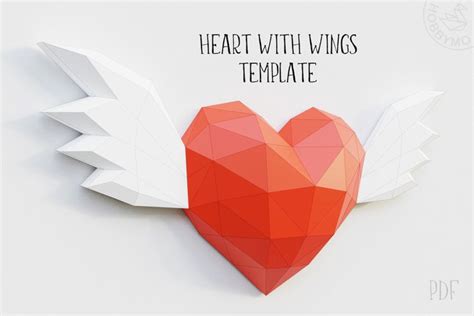 DIY Paper Wall Heart With Wings 3D Papercraft Printable PDF