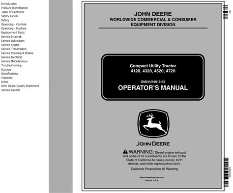 John Deere Compact Utility Tractor 4120 4320 4520 4720 Operator S Manual