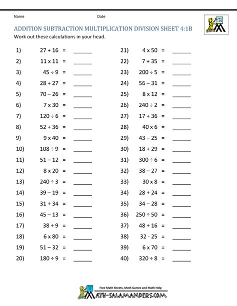 Addition Subtraction Multiplication Division Worksheets Worksheets