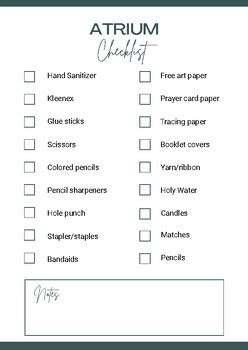 Catechesis Of The Good Shepherd CGS Atrium Checklist By Olive Branch CGS