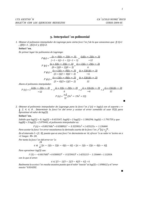 Ejercicios Resueltos Interpolacion Polinomial 1 I T GE STI O N C A