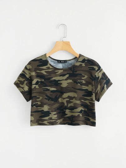 Shop Camo Print Crop Tee Online Shein Offers Camo Print Crop Tee