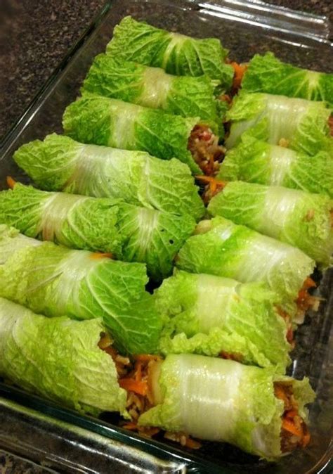 Asian Stuffed Napa Cabbage Rolls Recipe Recipes Healthy Recipes
