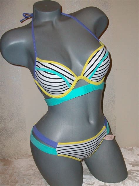 Nwt Victoria Secret Hottie Banded Stripe 34b Xs Itsy Swimsuit Bikini Ebay