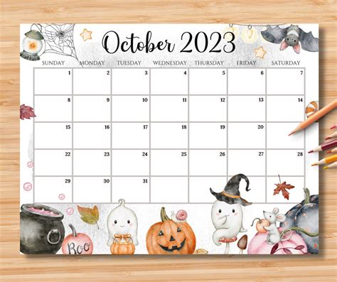 Calendario Editable De Octubre De Lindo Y Espeluznante Etsy Espa A