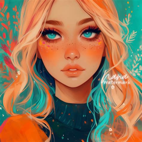 Digital Or Printable Artwork Perfect Icon For Social Media Beautiful Illustration Of Blonde Girl