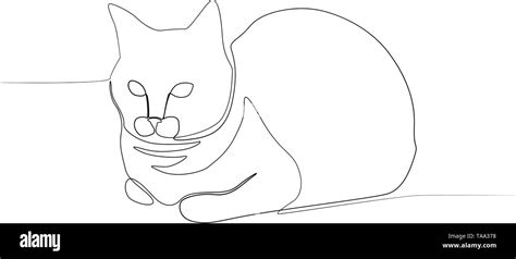 Continuous Line Sitting Cat Cat Bun New Minimalism Vector