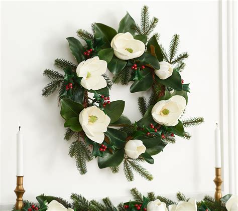 24 Magnolia And Berry Wreath By Valerie QVC