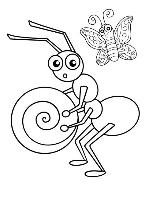 Coloriage Fourmi et Papillon Mignons télécharger et imprimer gratuit