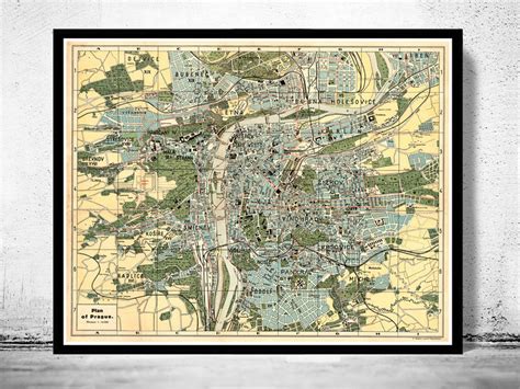 Old Map Of Prague 1900 Czech Republic Vintage Map Wall Map Print