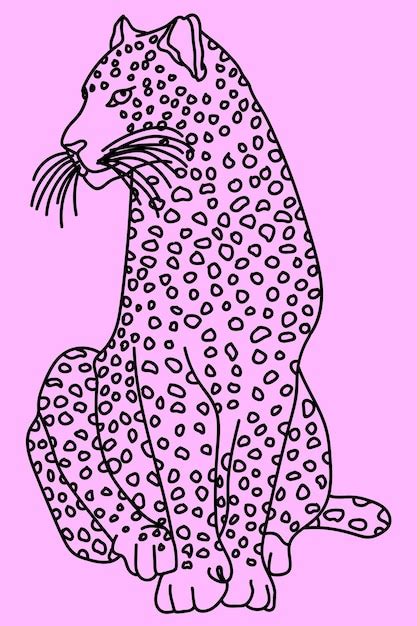 Boceto De Arte Lineal De Leopardo Vector Premium