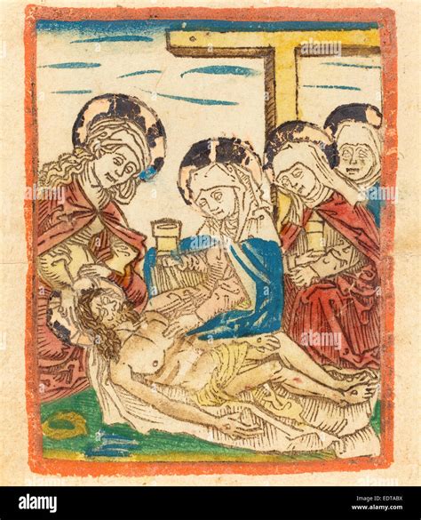 German 15th Century The Lamentation C 1480 1490 Woodcut In Dark