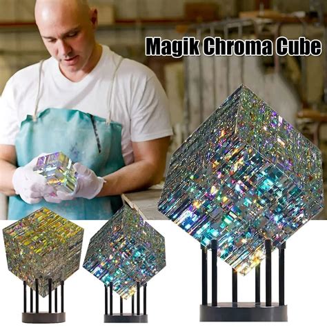 Yellow Blue Magical Cube Statue Decoration Magik Chroma Cube Glass Sculpture Handmade Home Decor