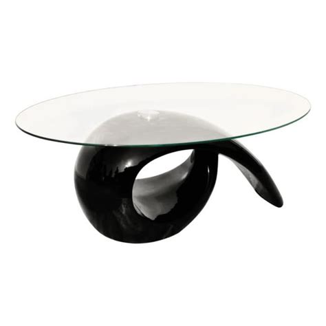 BAO Table Basse Avec Dessus De Table En Verre Ovale Noir Brillant