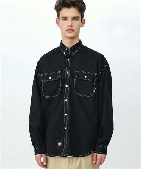 Oversized Stitch Detail Shirt Black