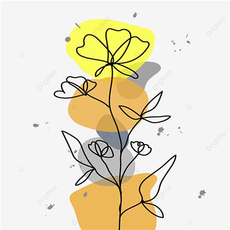 Ilustración De Arte De Línea Floral Con Forma Abstracta Colorida PNG