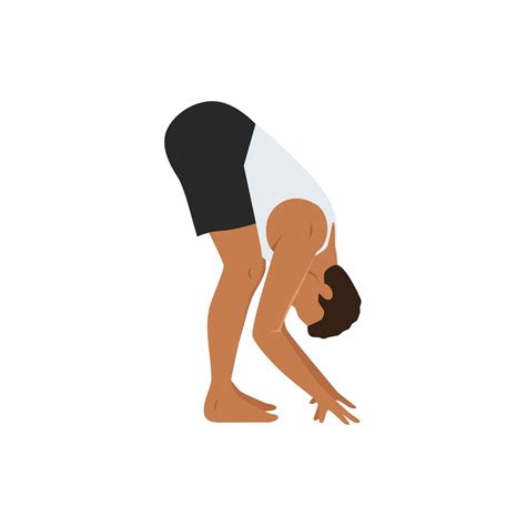 Man Doing Standing Forward Bend Pose Uttanasana Exercise Flat Vector