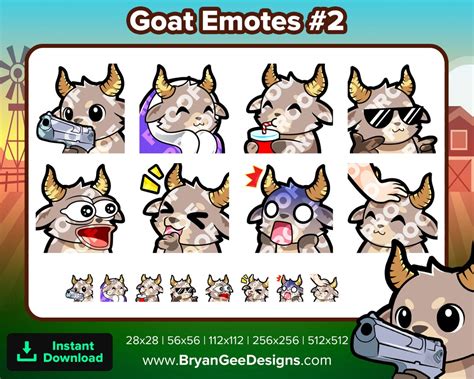 Goat Emotes Gun Cozy Sip Cool Pog Poggers Lul Laughing Scared Shocked