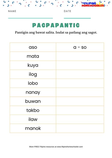 Pagpapantig FREE Filipino Worksheets (Set 1) — The Filipino Homeschooler